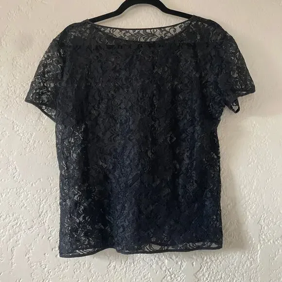 American Apparel Sheer Black Lace T-Shirt Short Sleeve Shirt Top - Picture 3 of 5